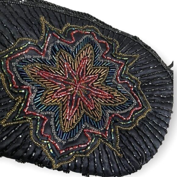 Sophistique Elegant Formal Beaded Black Crossbody Multicolored Clutch Bag Padded - Picture 3 of 7